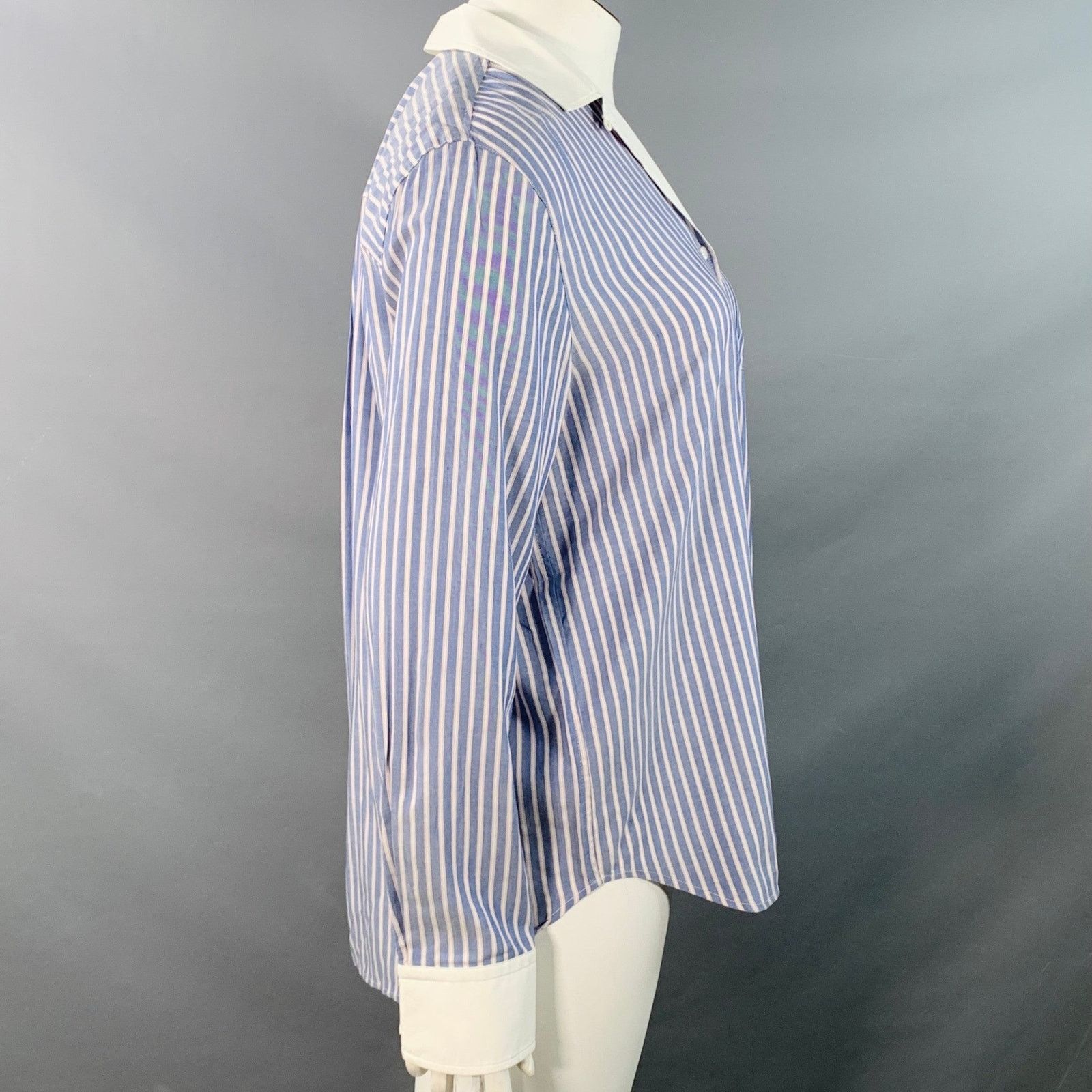 Rag & Bone RAG & BONE Blue White Rayon Cotton Stripe One Pocket Shirt Size L / US 10 / IT 46 - 3 Thumbnail