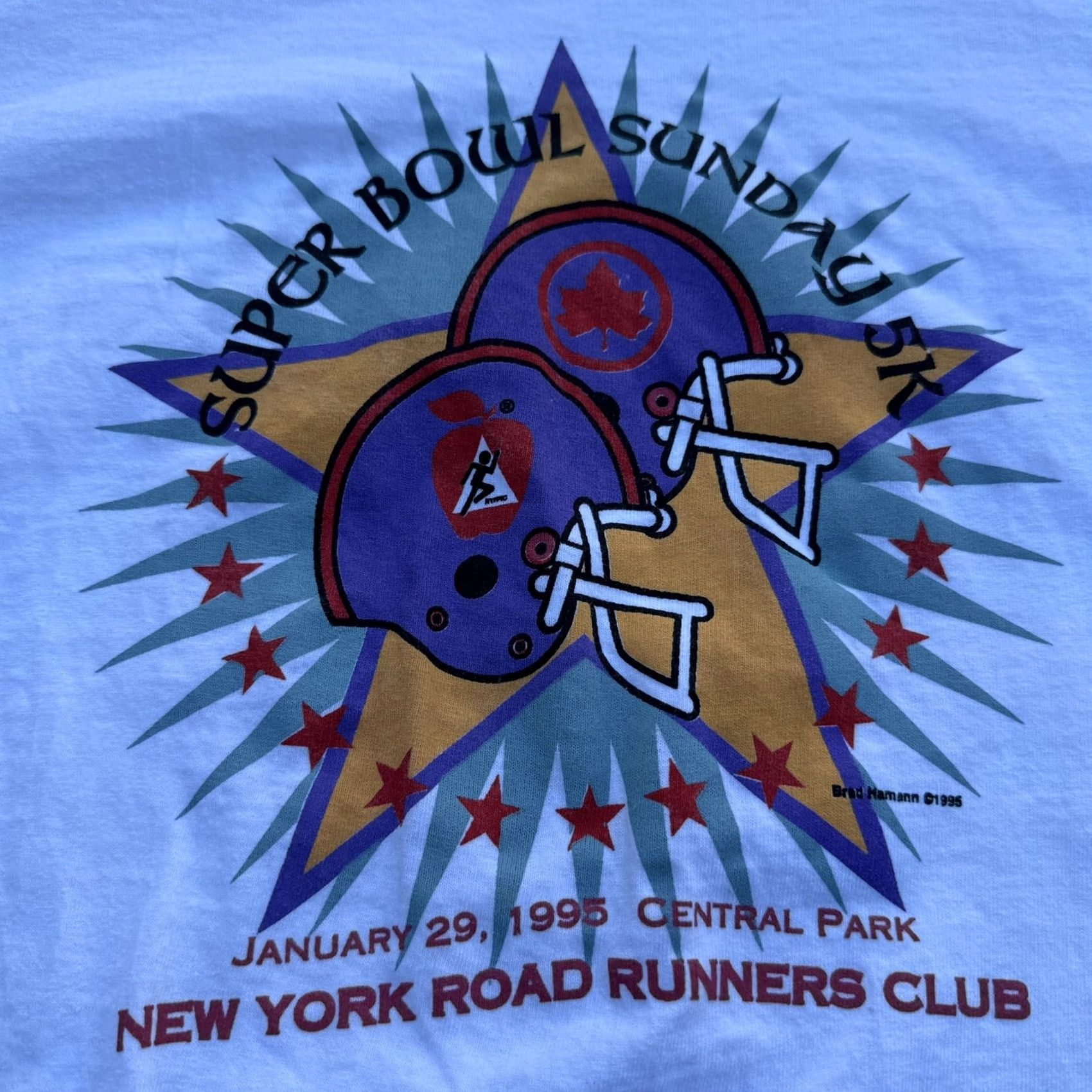 Anvil VINTAGE New York City Central Park Road Runners Super Bowl Sunday Shirt 1995 XL White Mens Size US XL / EU 56 / 4 - 5 Thumbnail