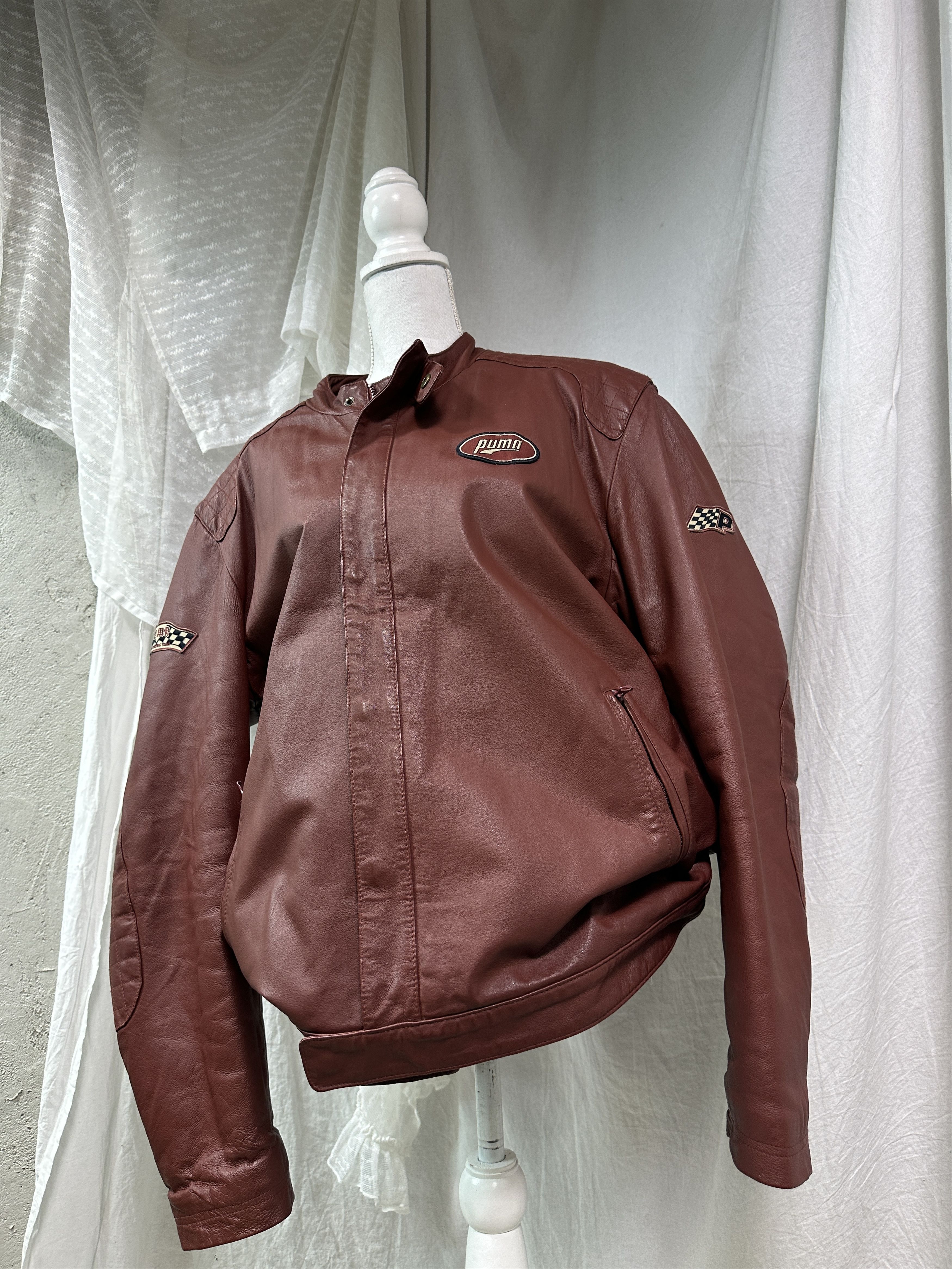 Puma Vintage Leather Biker Moto Burgundy Puma Racing Jacket 00s Size US XL / EU 56 / 4 - 3 Thumbnail