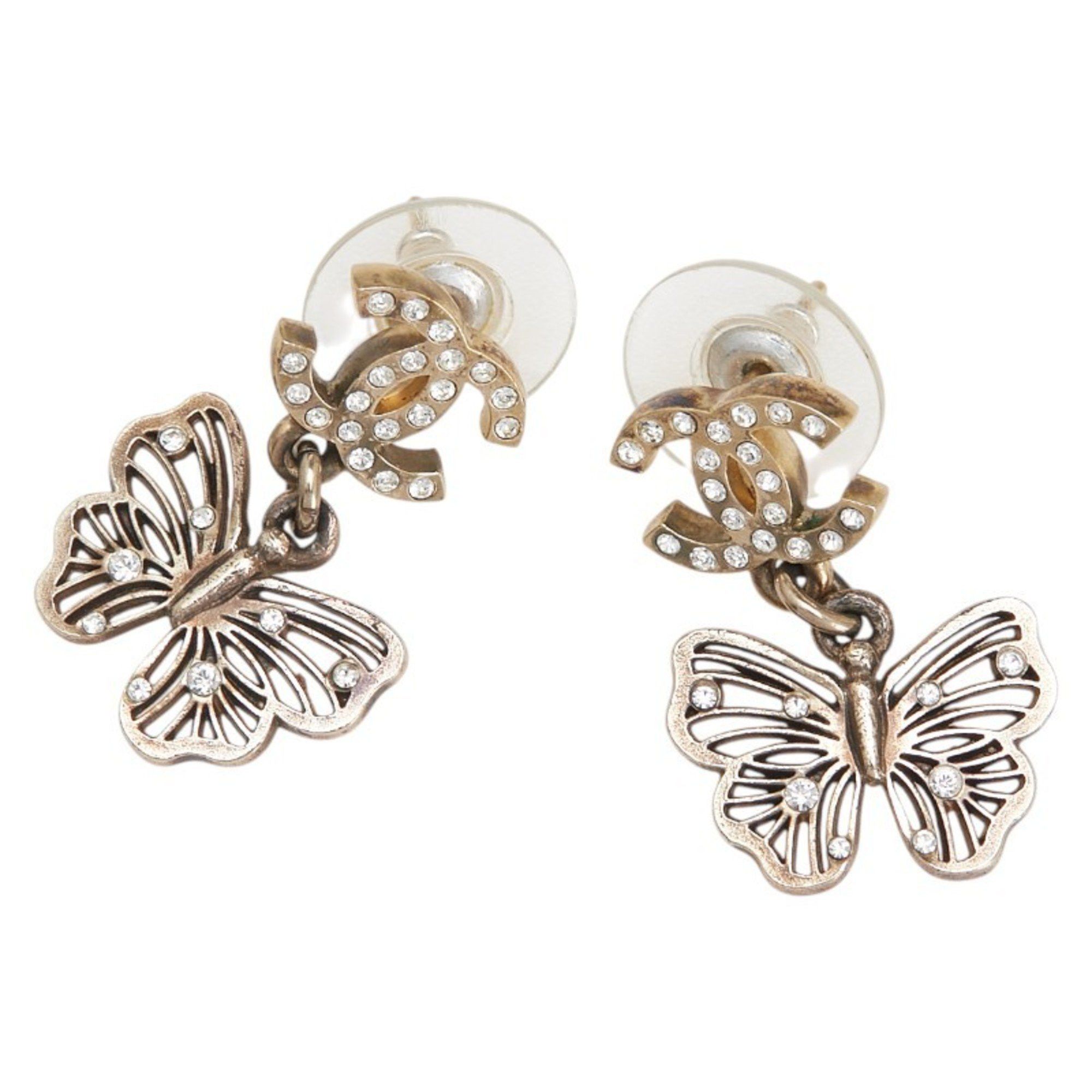 Chanel CHANEL Coco Mark Butterfly Swing Stud Earrings, Gold Plated with Rhinestones, Women's Size ONE SIZE - 1 Thumbnail