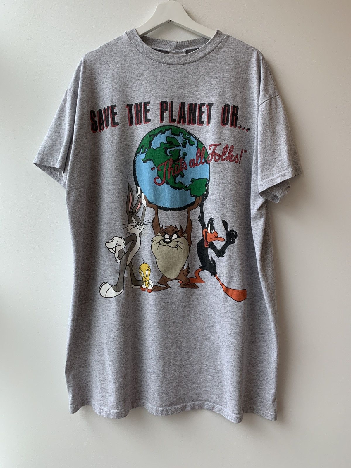 Acme Clothing × Vintage Vintage 1991 Looney Tunes Save The Planet Taz T Shirt 90s Size US XL / EU 56 / 4 - 3 Thumbnail
