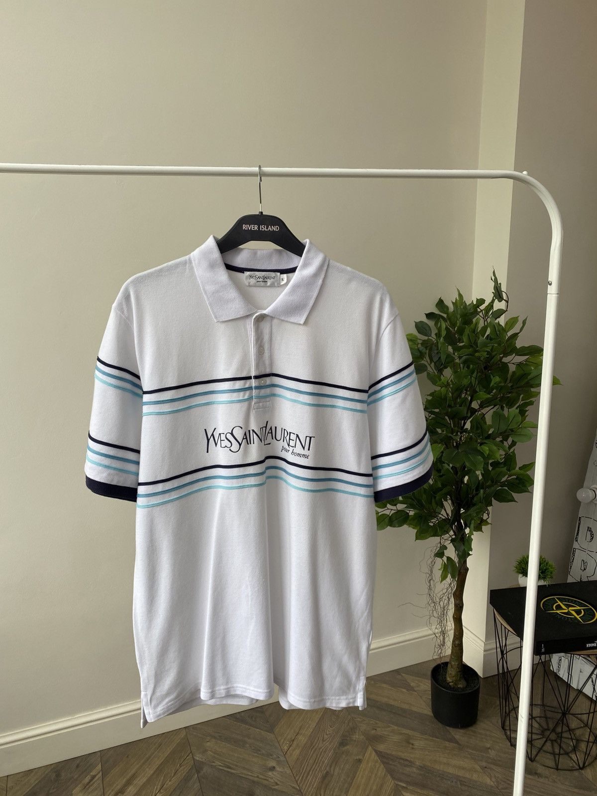 Vintage × Yves Saint Laurent Vintage Yves Saint Laurent Big Logo Print Polo T-shirt Size US XL / EU 56 / 4 - 4 Thumbnail