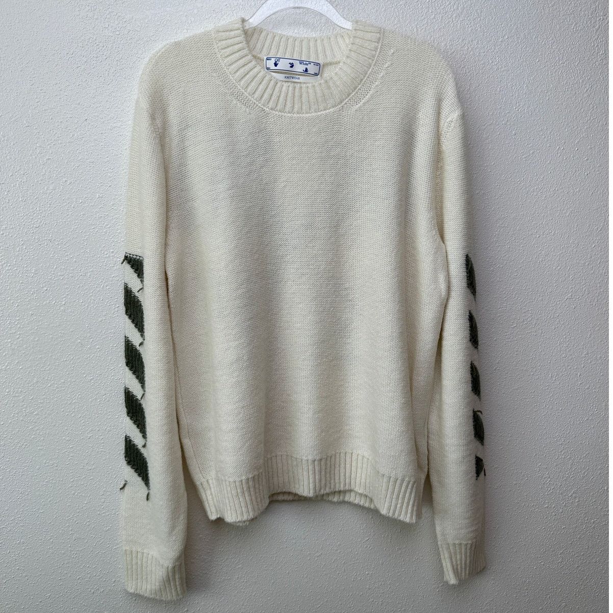 Off-White Off-White Reverse Arrow Diag Knit Crew Sweater White / Green Size US XL / EU 56 / 4 - 2 Thumbnail