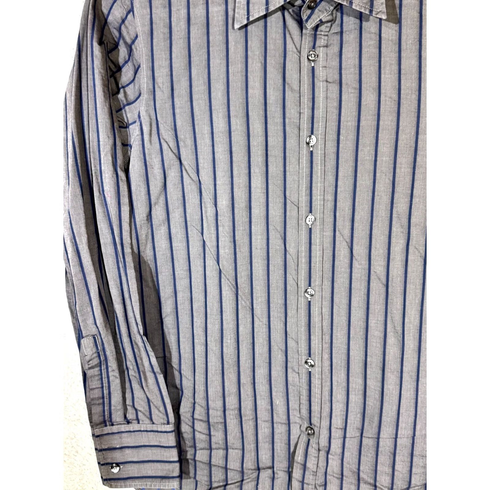 Hugo Boss VINTAGE Hugo Boss Men’s Shirt Large Gray Stripe 100% Cotton Fitted Button-Up Excellent Size US L / EU 52-54 / 3 - 3 Thumbnail
