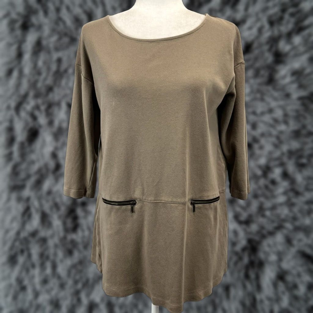 Soft Surroundings Soft Surroundings Tan Knit Tunic Top Shirt Women's Medium Long Sleeve Zipper Pockets Casual Size M / US 6-8 / IT 42-44 - 1 Thumbnail