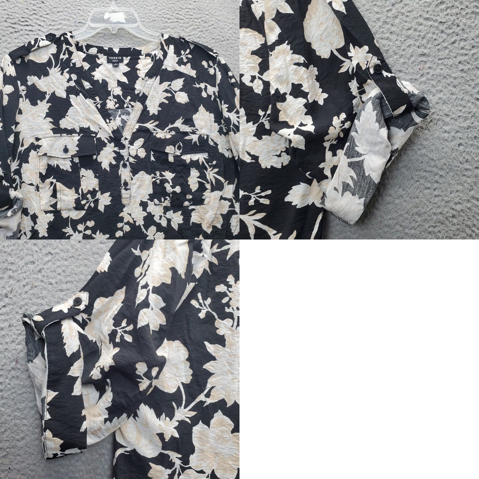 Torrid Torrid Blouse Womens Size 2 Multi Floral 3/4 Roll Tab Sleeve V Neck Button Size XS / US 0-2 / IT 36-38 - 8 Thumbnail