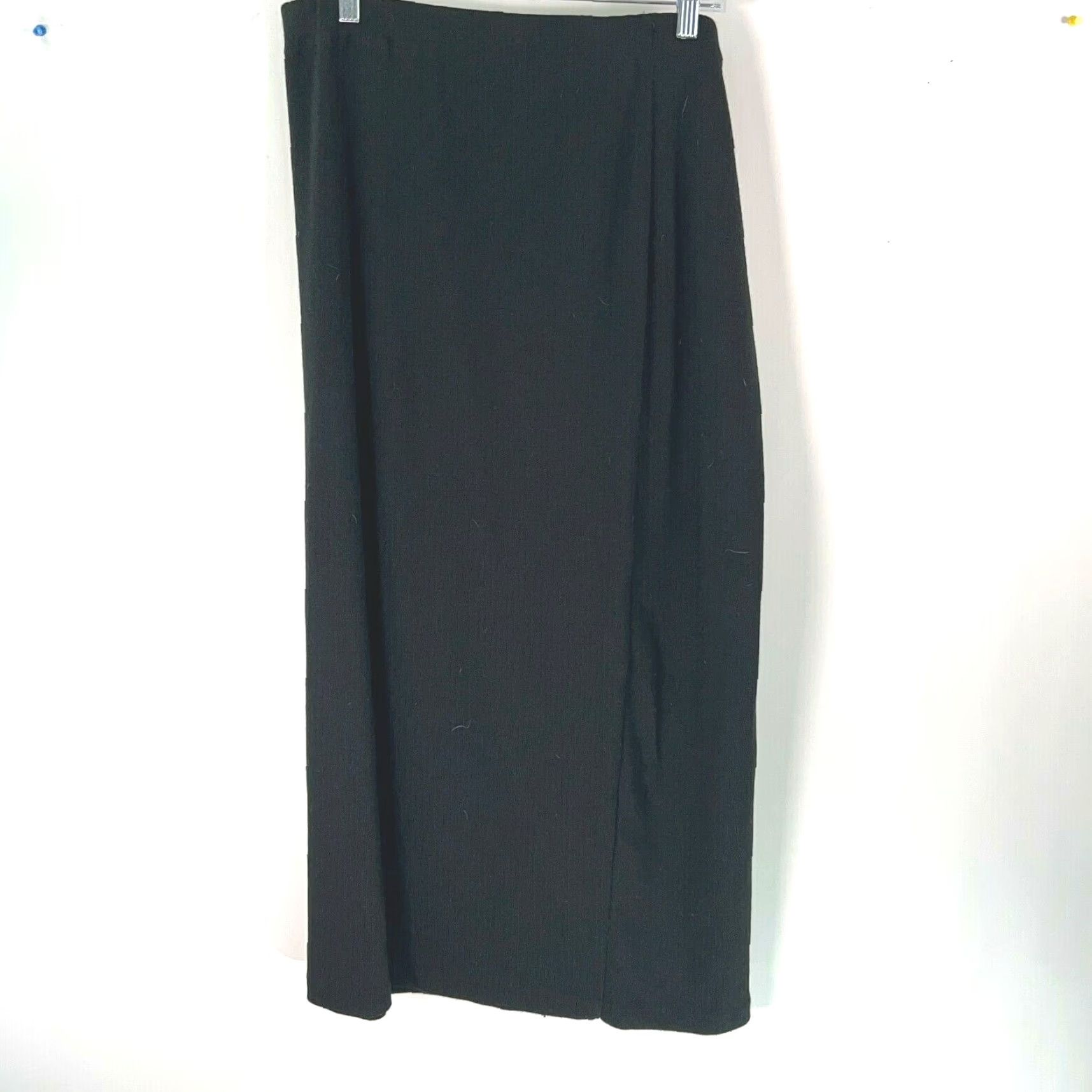Vintage Black Midi Skirt Womens A-Line Elastic Waist Pull On Casual Size L Fringe Size 36" / US 14 / IT 50 - 2 Thumbnail