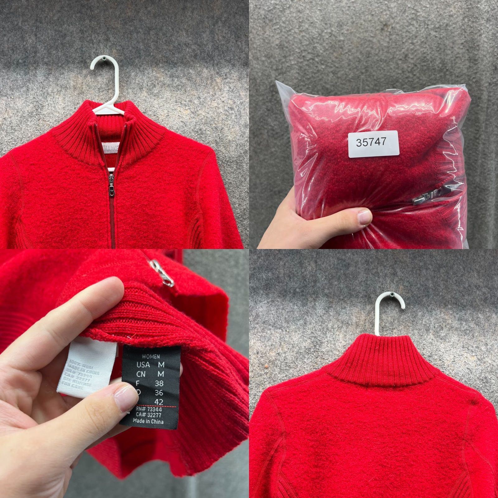 Barker Marker Sweater Full Zip Women Medium Red Wool Knit Jacket Long Sleeve Casual Winter Fall Mens Womens Girls Boys Size M / US 6-8 / IT 42-44 - 8 Thumbnail