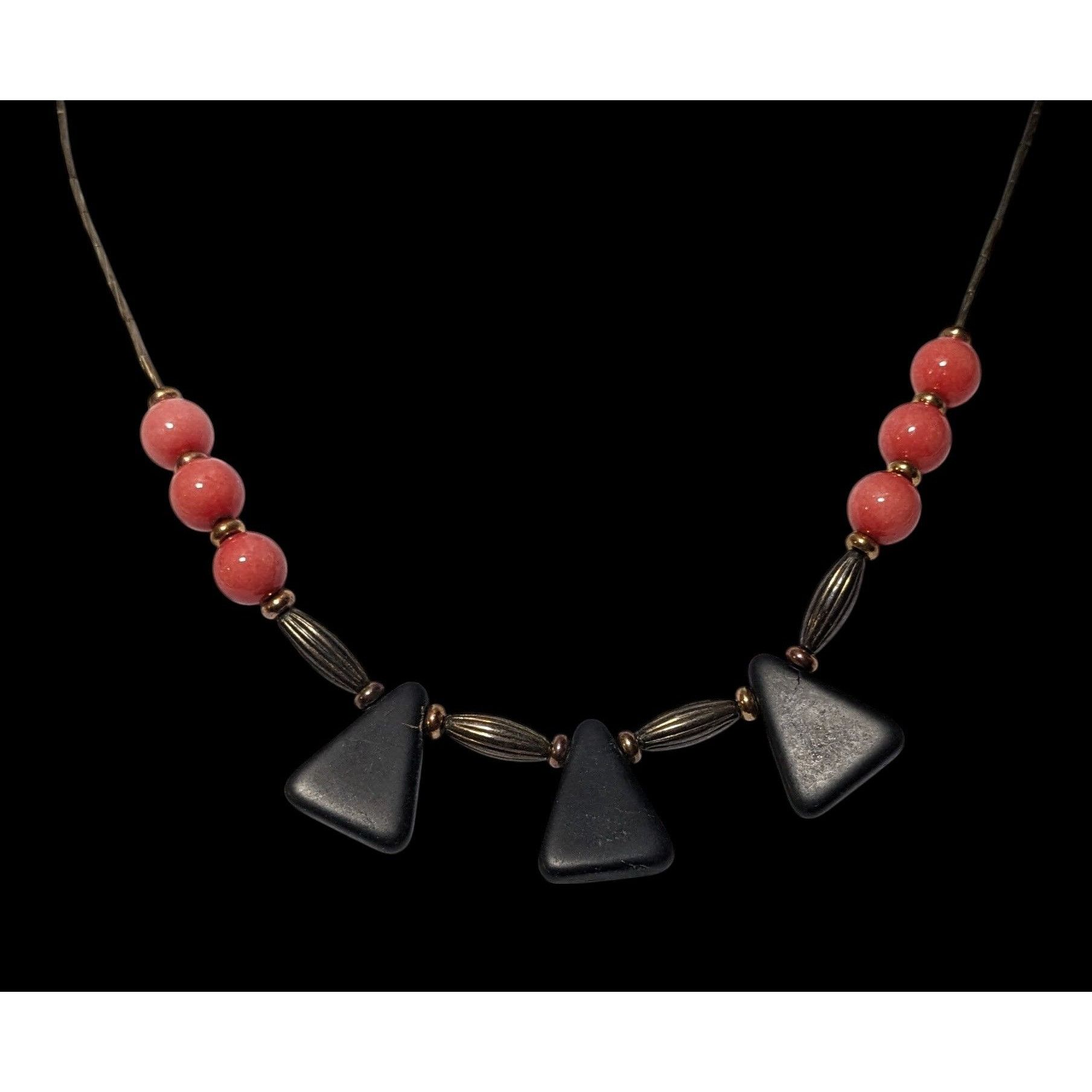 Other Vintage Geometric Onyx Pink Gem And Silver Tone Beaded Neckl Size ONE SIZE - 2 Thumbnail