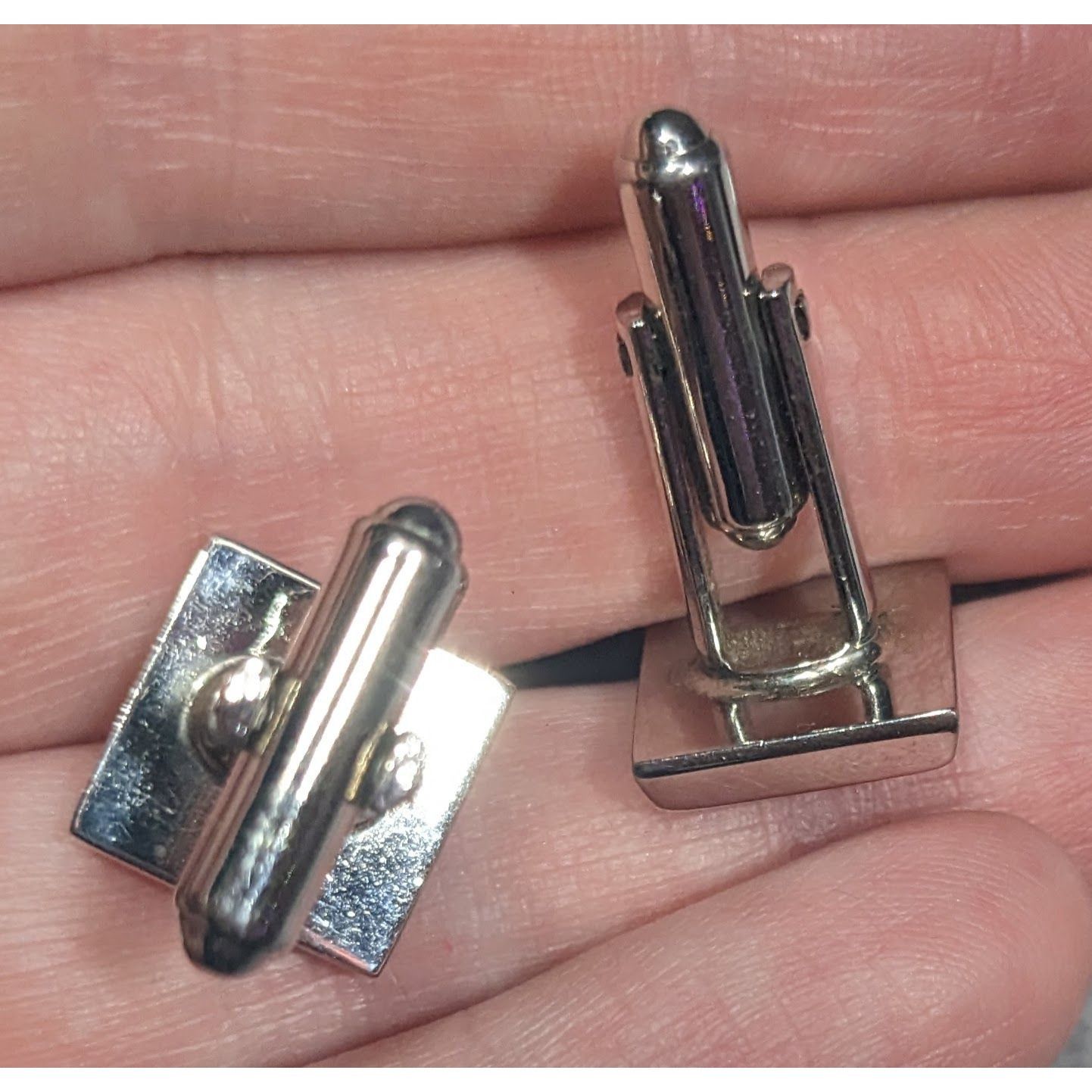 Other Vintage Square Silver Tone Cufflinks With Blue Gem Accents Size ONE SIZE - 6 Thumbnail