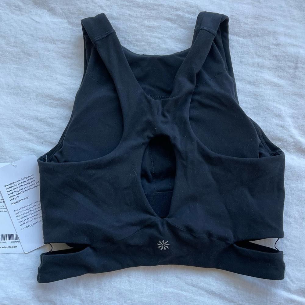 Designer NWT Athleta Conscious Cut Out Crop A-C Sports Bra XS Black Size ONE SIZE - 4 Thumbnail