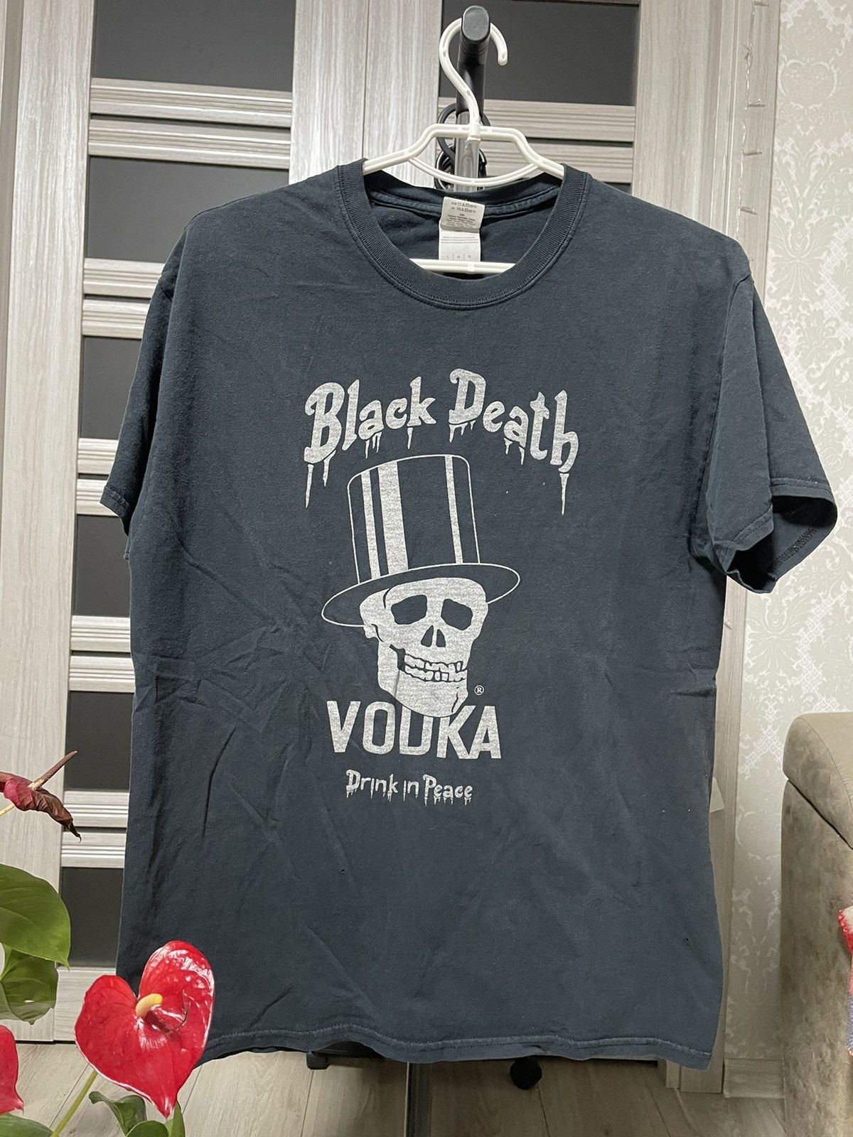 image of Band Tees x Rock T Shirt Vintage Black Death Vodka Slash Drink N Peace Tee T Shirt (Size Large)