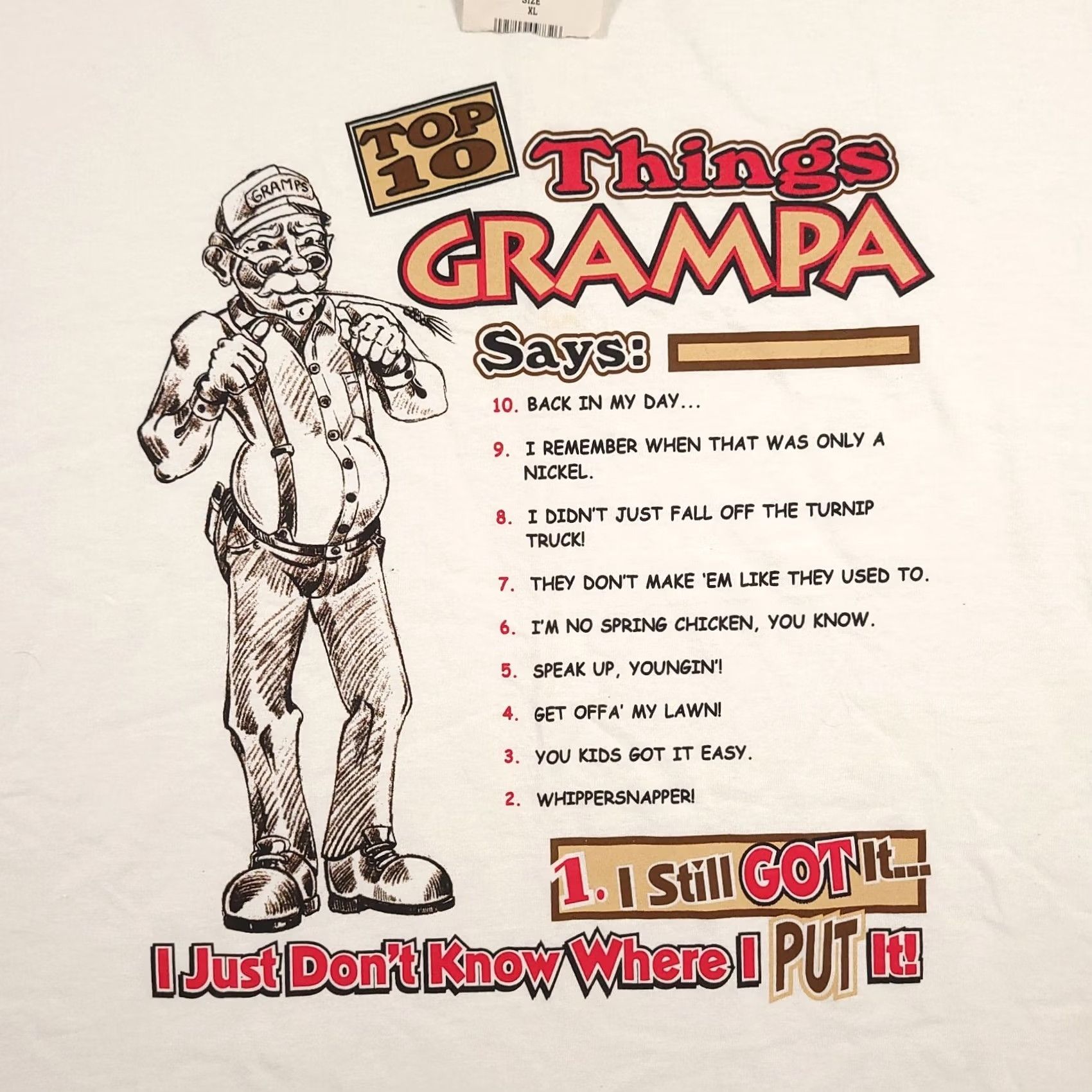 Vintage VINTAGE 90s Grandpa Funny Humor Quote Mens T-Shirt XL White Cotton Short Sleeve Crew Neck Graphic Print 90s Quotes Size US XL / EU 56 / 4 - 7 Thumbnail