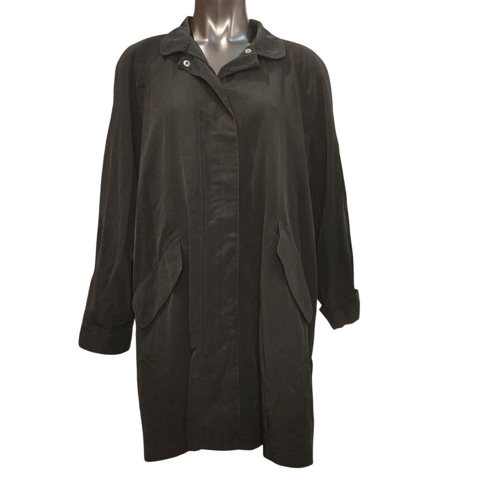 Mulberry Street Mulberry Street Womens L Black Longsleeve Collared Midi Coat Size L / US 10 / IT 46 - 1 Thumbnail