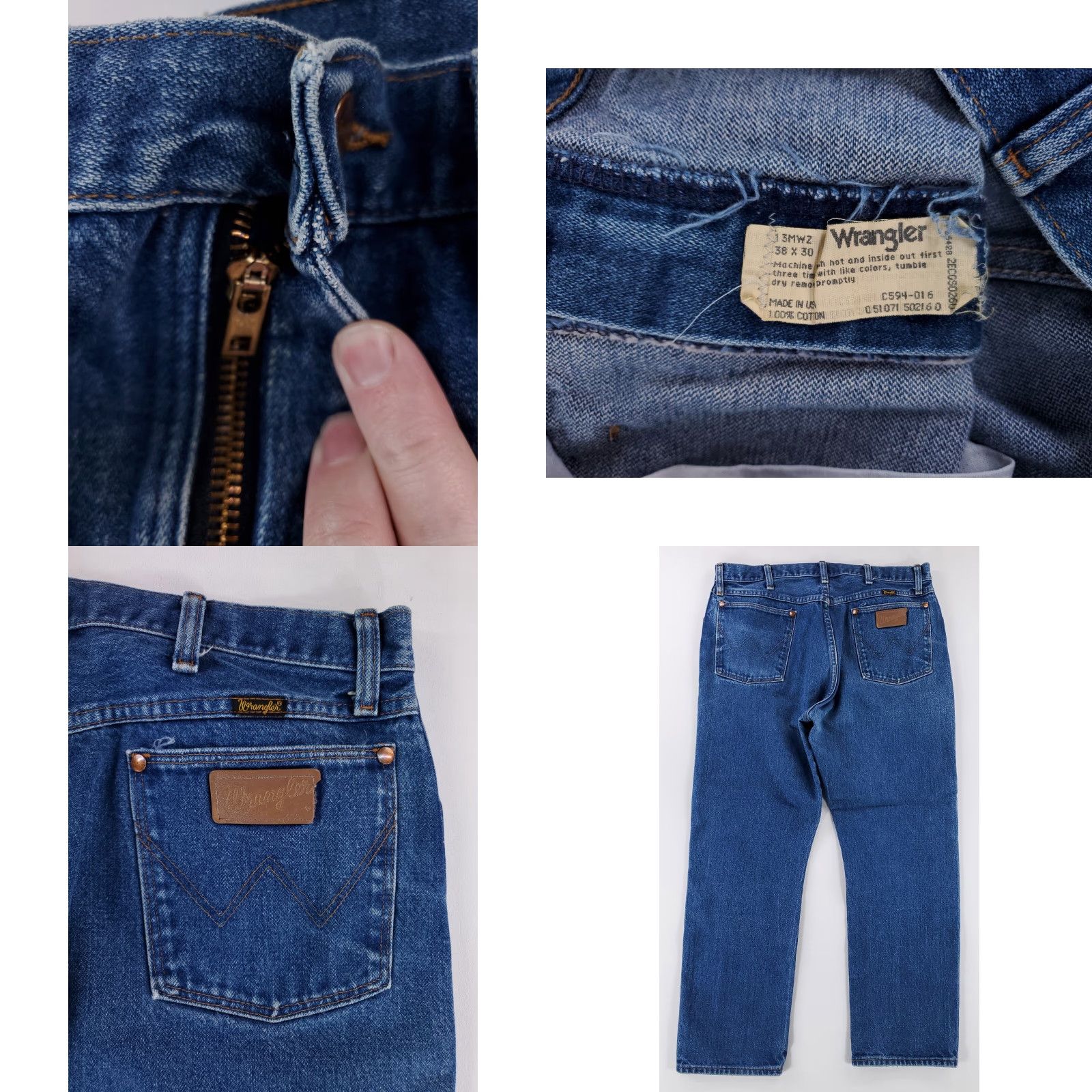 Wrangler VINTAGE Wrangler 13MWZ Jeans Mens 36 x 29 Blue Whiskering 70s 80s Straight Jeans Size US 36 / EU 52 - 8 Thumbnail
