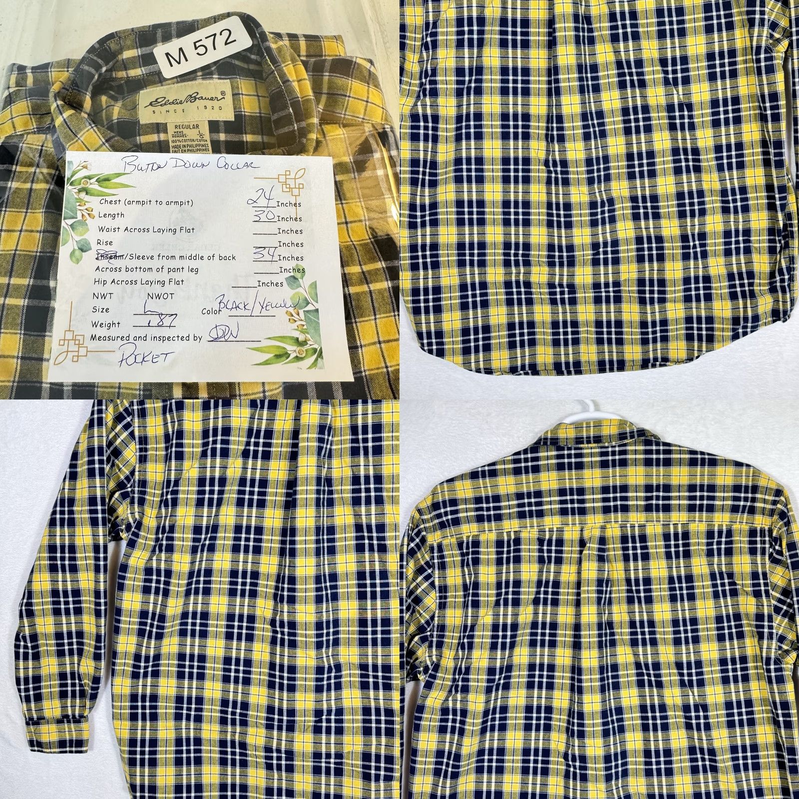Eddie Bauer Eddie Bauer Shirt Black Yellow Plaid 100% Cotton Button-Down L Mens Sportsman Size US L / EU 52-54 / 3 - 8 Thumbnail
