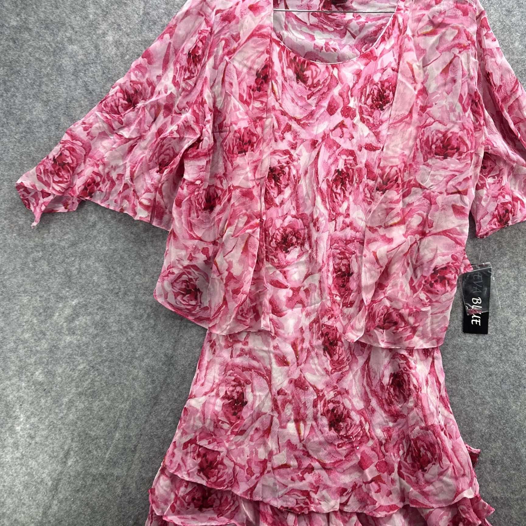 Vintage VINTAGE y2k Eva Blue Dress Jacket Set Womens 14 Pink Floral Ruffle Tiered Beaded Size XL / US 12-14 / IT 48-50 - 5 Thumbnail