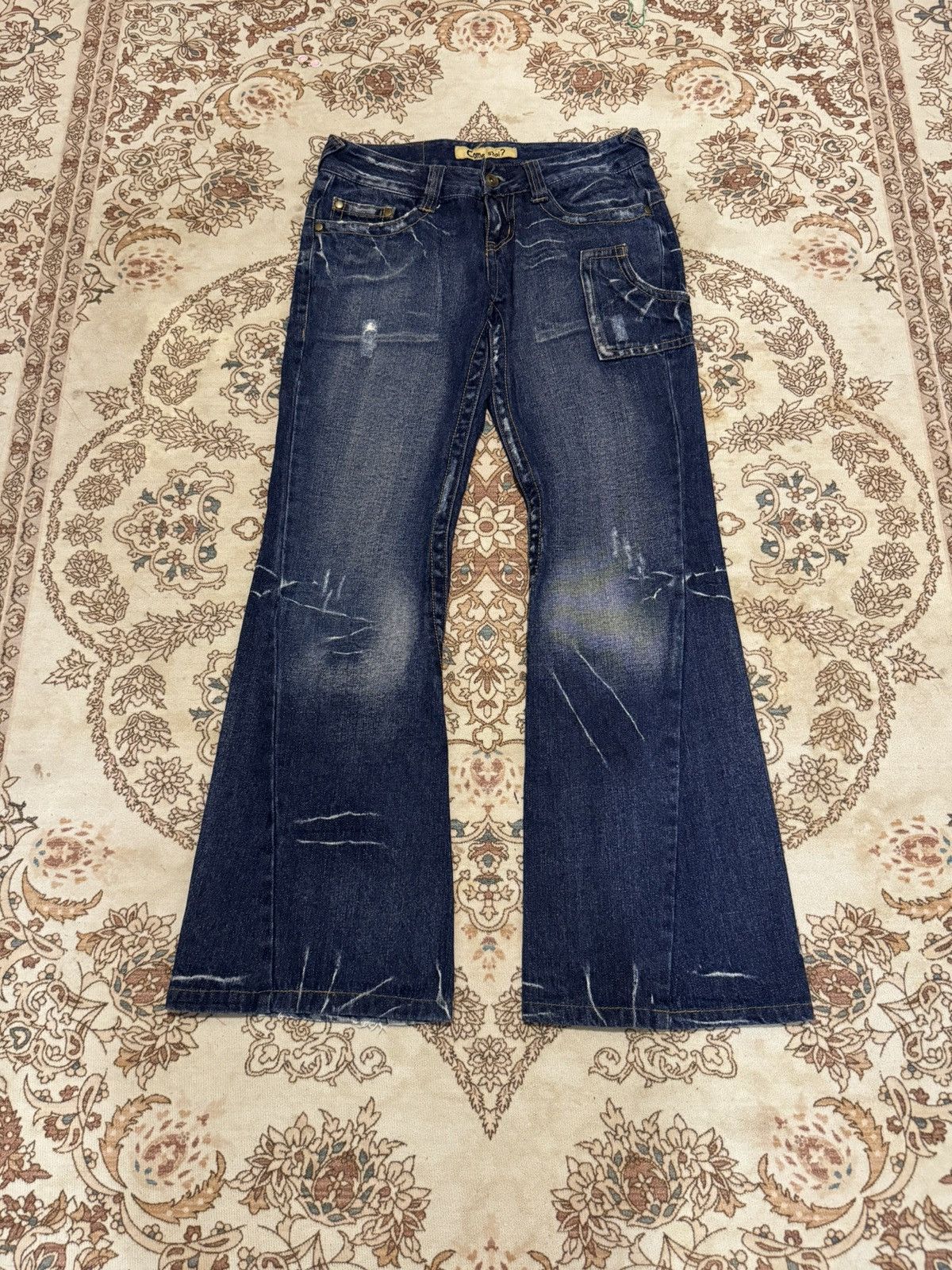 image of Vintage Come Stai? Low Rise Flare Design Jeans in Blue, Men's (Size 29)