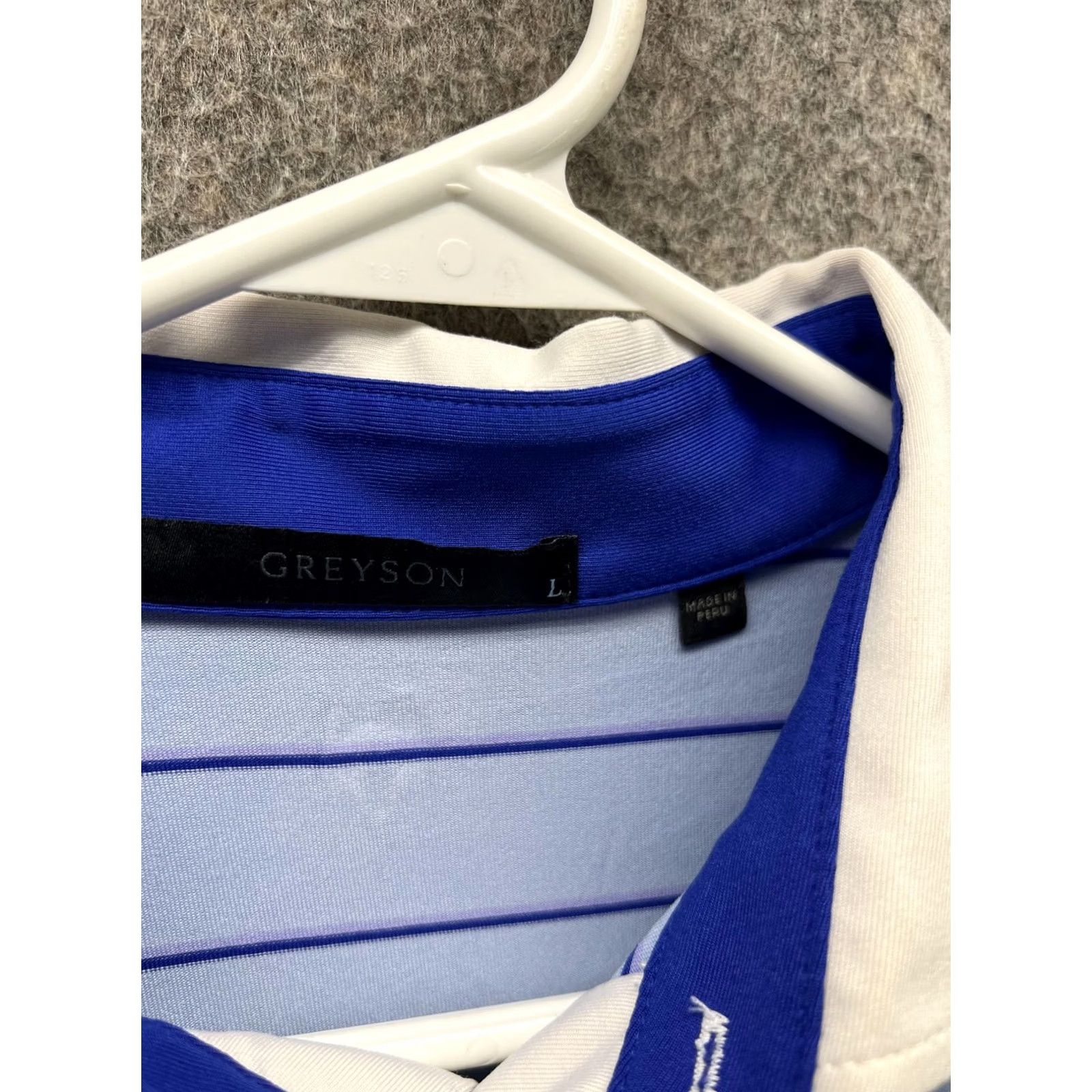 Vintage Greyson Polo Shirt Mens Large Blue Stripe Short Sleeve Golf Performance Stretch Polo Shirt Mens L Blue Striped Short Sleeve Size US L / EU 52-54 / 3 - 3 Thumbnail