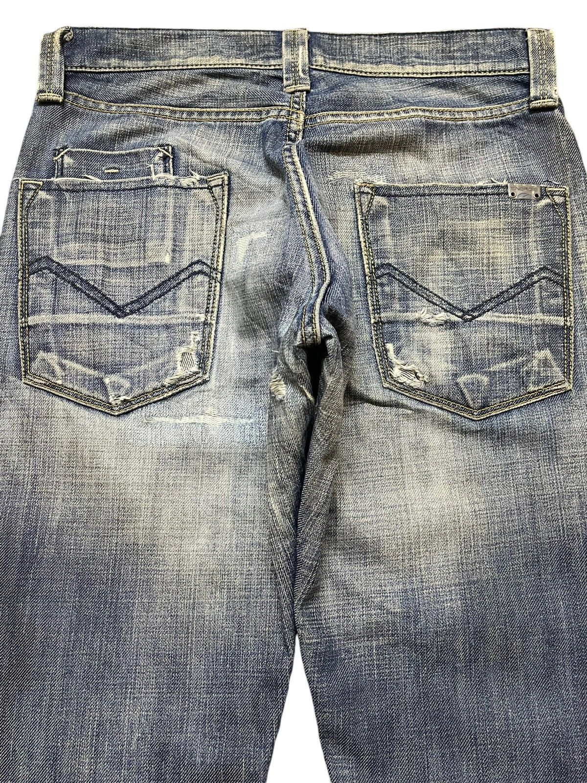 Energie Vintage Italian Energie Blue Faded Wash Distress Flare Jeans Size US 30 / EU 46 - 5 Thumbnail