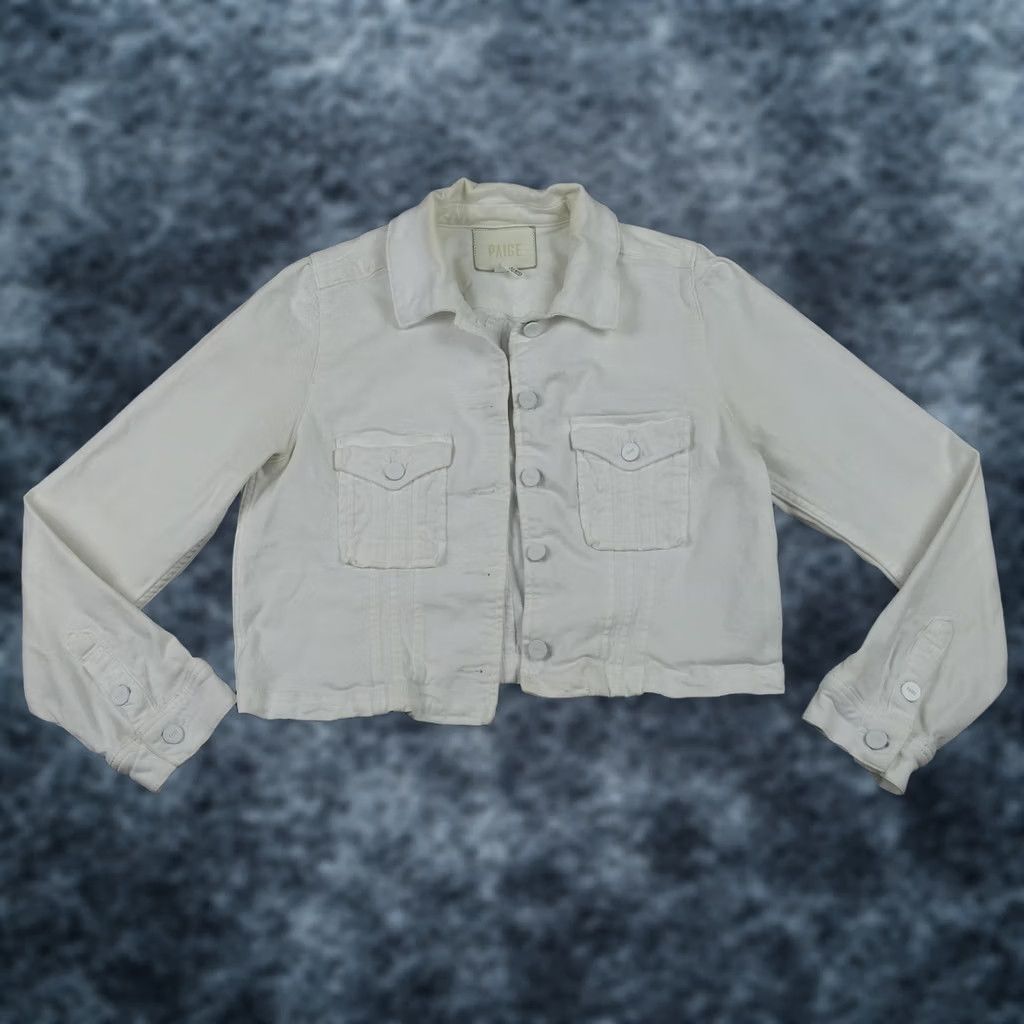 Paige Paige Jacket Womens Medium White Pacey Cropped Denim Button Front Short Trucker Size 32" / US 10 / IT 46 - 1 Thumbnail