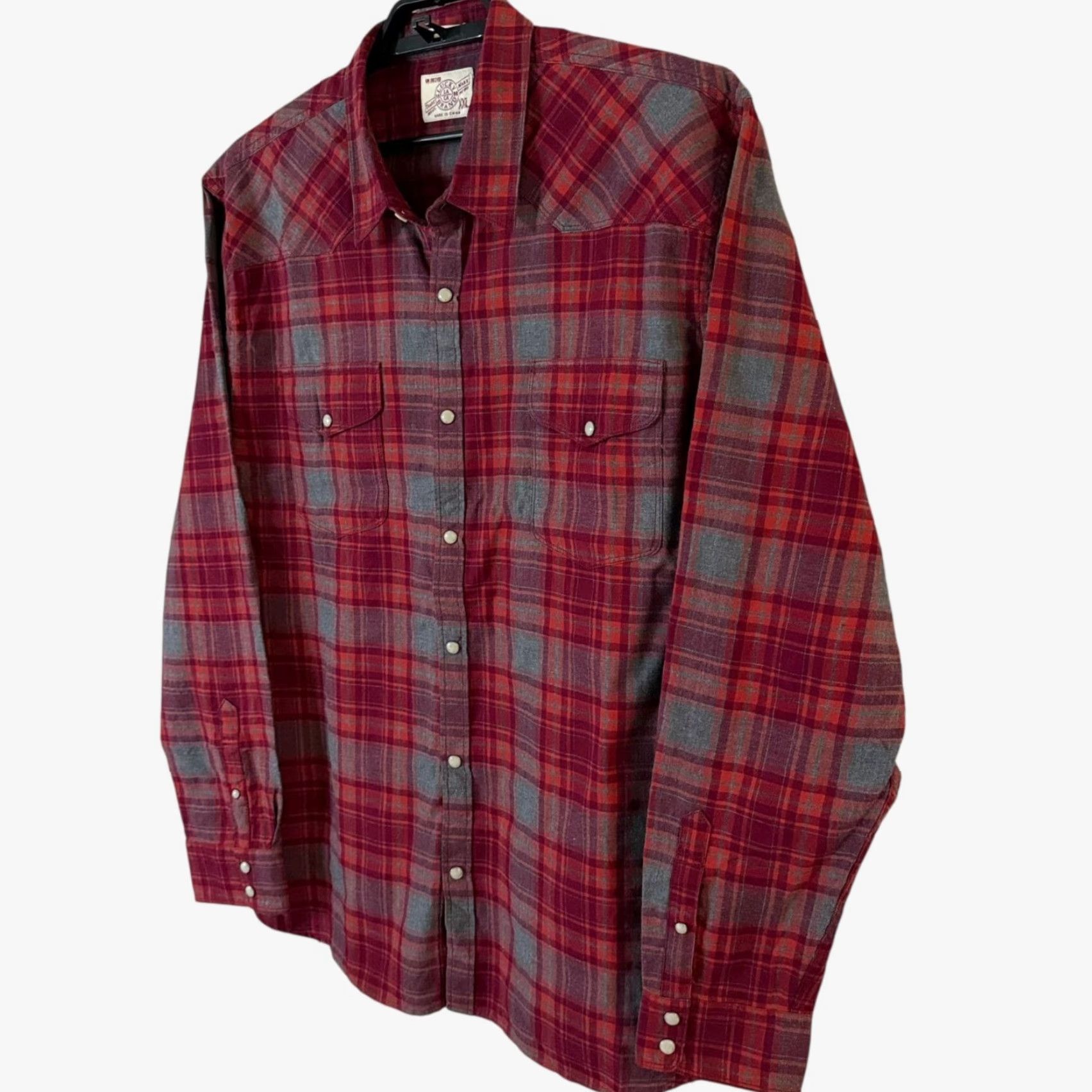 Lucky Brand Lucky Brand Men's XXL Red Plaid Cotton Western Button-Up Shirt, California Fit, Pearl Snap, Long Sleeve Fall Winter Casual Size US XXL / EU 58 / 5 - 2 Thumbnail