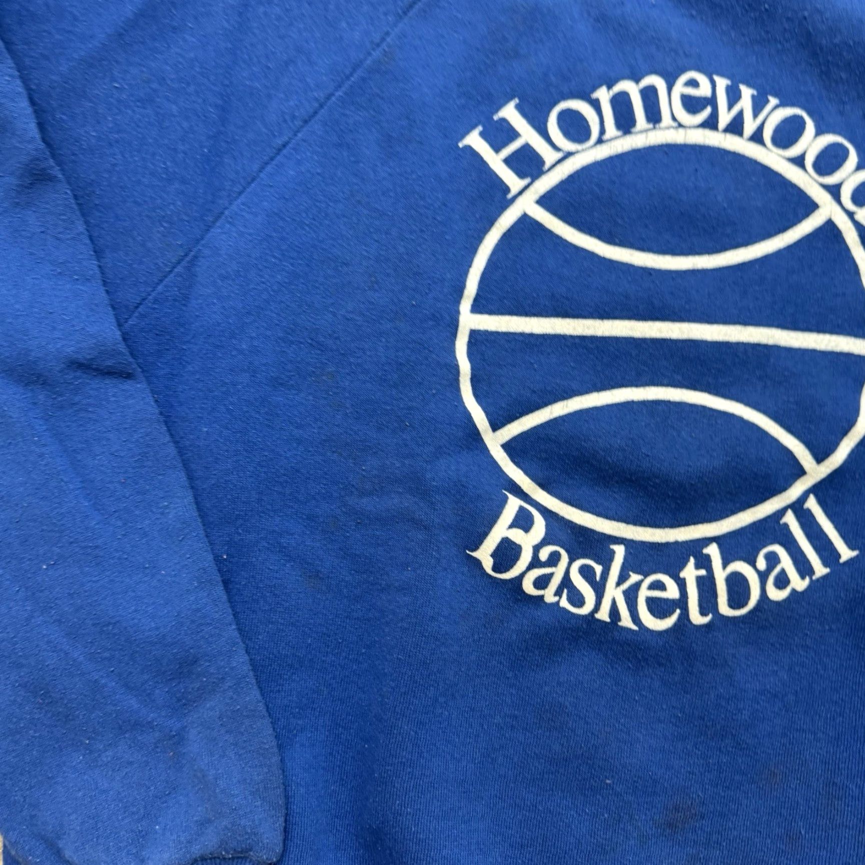 Vintage VINTAGE Homewood Basketball Sweatshirt Mens L Blue Distressed 80s Alabama Graphic Print Pullover Heavyweight Cotton Blend Size US L / EU 52-54 / 3 - 5 Thumbnail