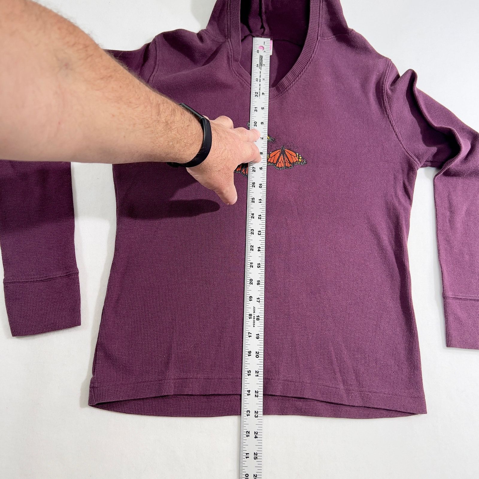 Other Waffle Weave Hoodie LAT Woman's M Purple w/ Butterfly Print Size M / US 6-8 / IT 42-44 - 8 Thumbnail