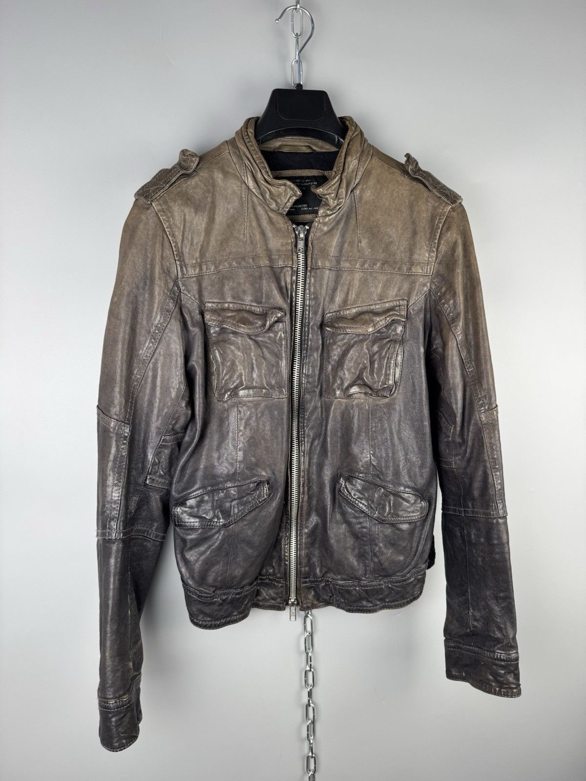 Allsaints AllSaints Post Commander Leather Biker Jacket Brown Womens Size M / US 6-8 / IT 42-44 - 2 Thumbnail