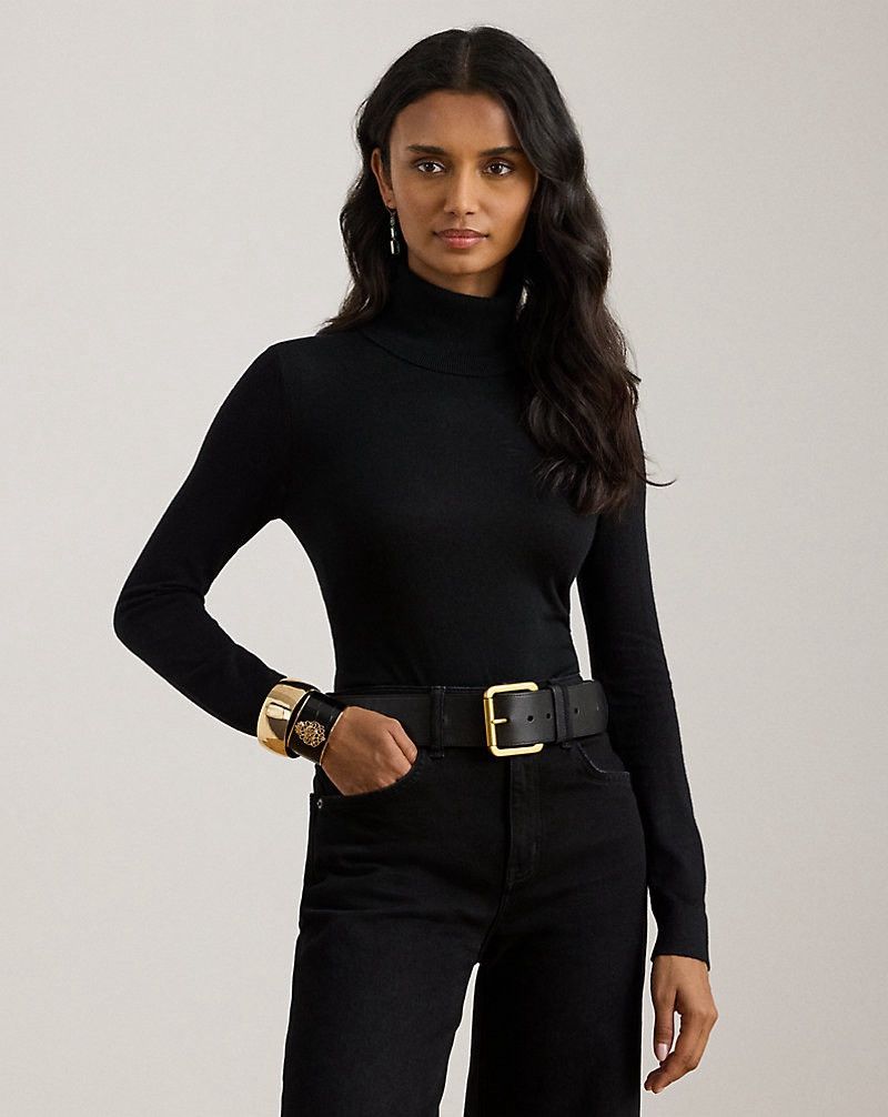 Lauren Ralph Lauren Lauren Ralph Lauren Silk-Blend Turtleneck Sweater Black L Size L / US 10 / IT 46 - 1 Thumbnail