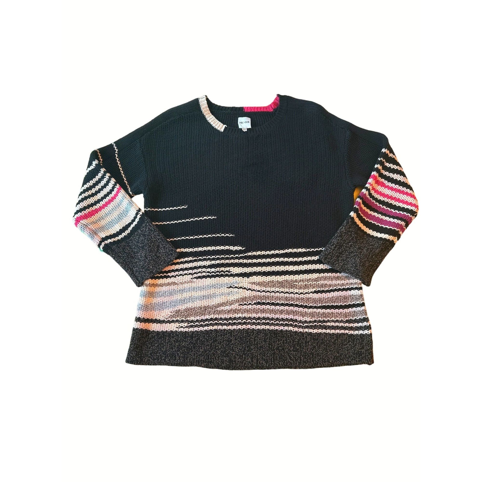 NIC+ZOE Nic and Zoe Womens Black Sweater With Multicolor Stripes Cot Size M / US 6-8 / IT 42-44 - 7 Thumbnail
