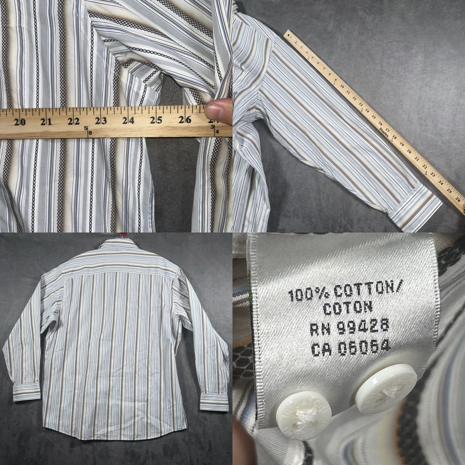 BUGATCHI Bugatchi Uomo XXL Mens Long Sleeve Button Down Shirt Striped White Size US XXL / EU 58 / 5 - 8 Thumbnail