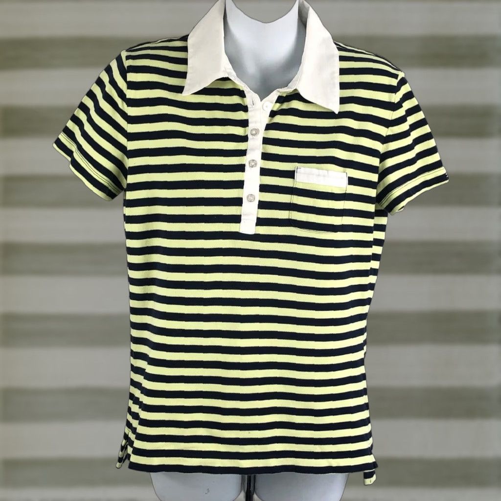 Dockers Dockers Polo Shirt M Green/Blue Stripe Short Sleeve Button Collared Casual, Preppy Womens Medium Size M / US 6-8 / IT 42-44 - 1 Thumbnail