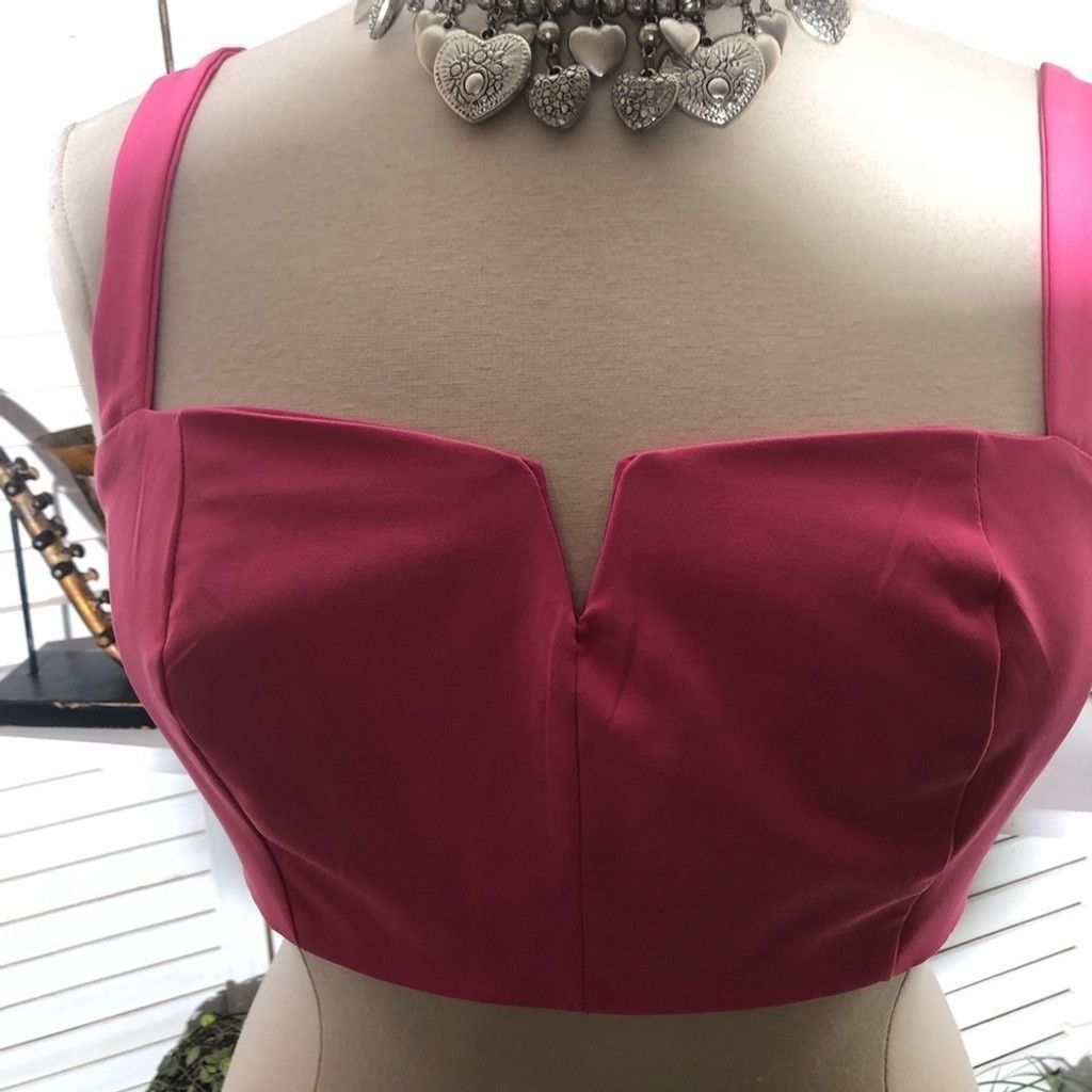 Vintage Y2K V-Front Crop Top Back Zipper Stretch Fabric Hot Pink 14 Size XL / US 12-14 / IT 48-50 - 9 Thumbnail