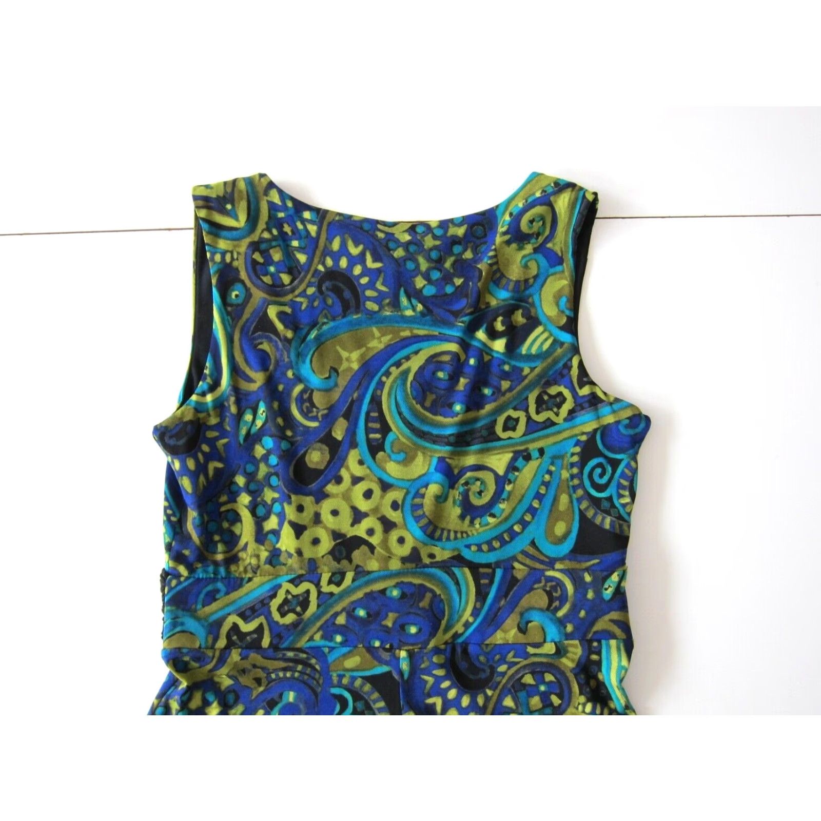 Vintage R&K Blue Green Black Yellow Stretch Sleeveless Empire Waist Tank Dress Small Size S / US 4 / IT 40 - 4 Thumbnail