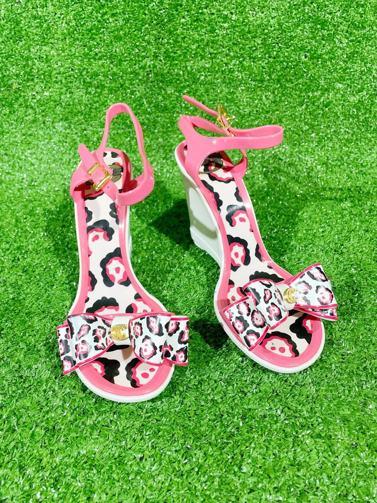 Designer × Just Cavalli Just Cavalli Rubber Heel Sandals Pink Panthers Style Size 37 Size US 7 / IT 37 - 1 Thumbnail
