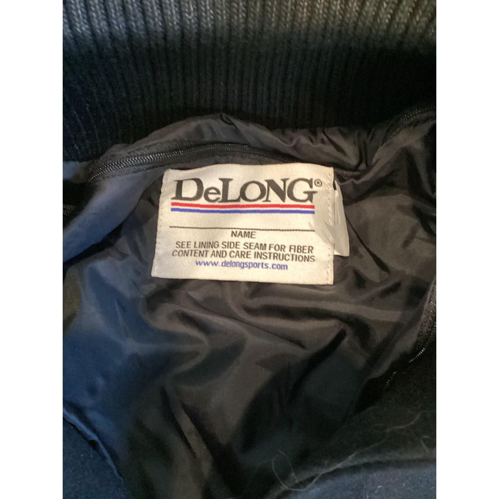 Vintage VINTAGE DeLong Wool & Leather Varsity Jacket - School | Black | Large | Mens Size US L / EU 52-54 / 3 - 6 Thumbnail