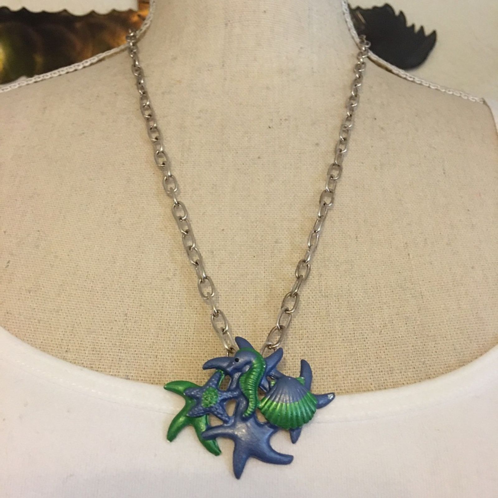 Jewelry Seahorse and shell painted metal jewelry set Size ONE SIZE - 2 Thumbnail