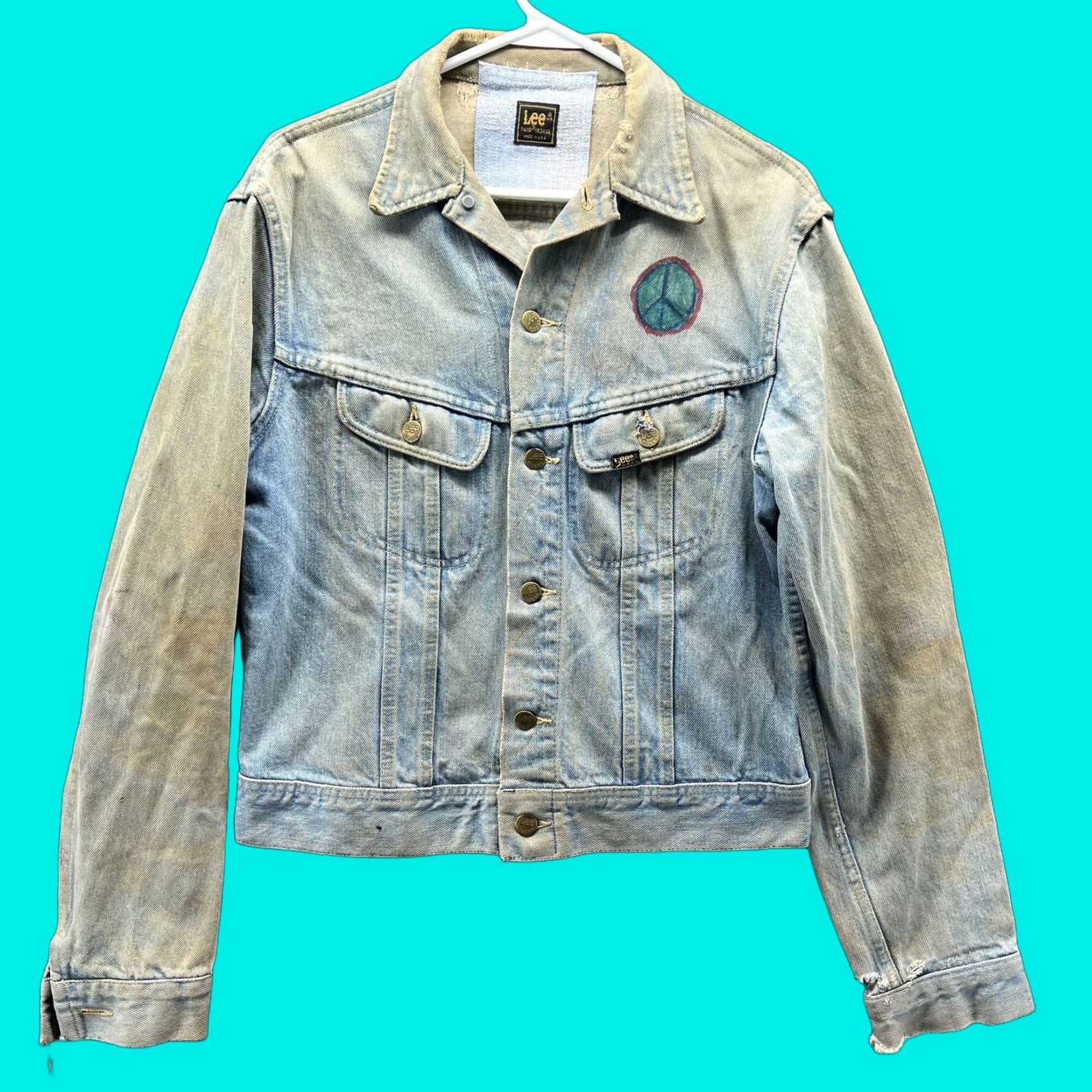 Lee VINTAGE Lee Riders Jacket Men Small Blue Denim Hand Painted Peace Hippie USA 70s Size US S / EU 44-46 / 1 - 1 Thumbnail