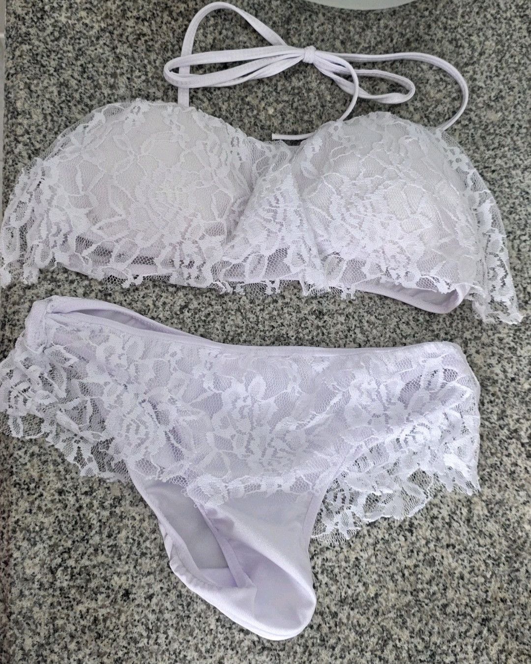 Other NWOT White Lace Bikini Bandeau Top & Bottom Set Medium Size ONE SIZE - 1 Thumbnail