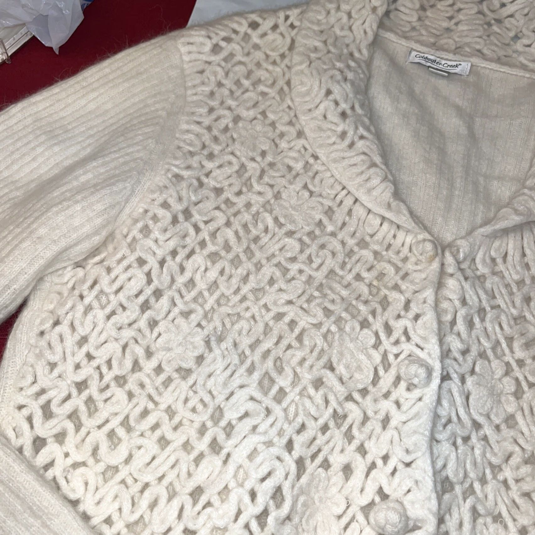 Coldwater Creek VINTAGE Coldwater Creek Angora Cardigan Sweater 1X Open Knit Cowl Neck Ivory Womens Pullover Size XL / US 12-14 / IT 48-50 - 4 Thumbnail