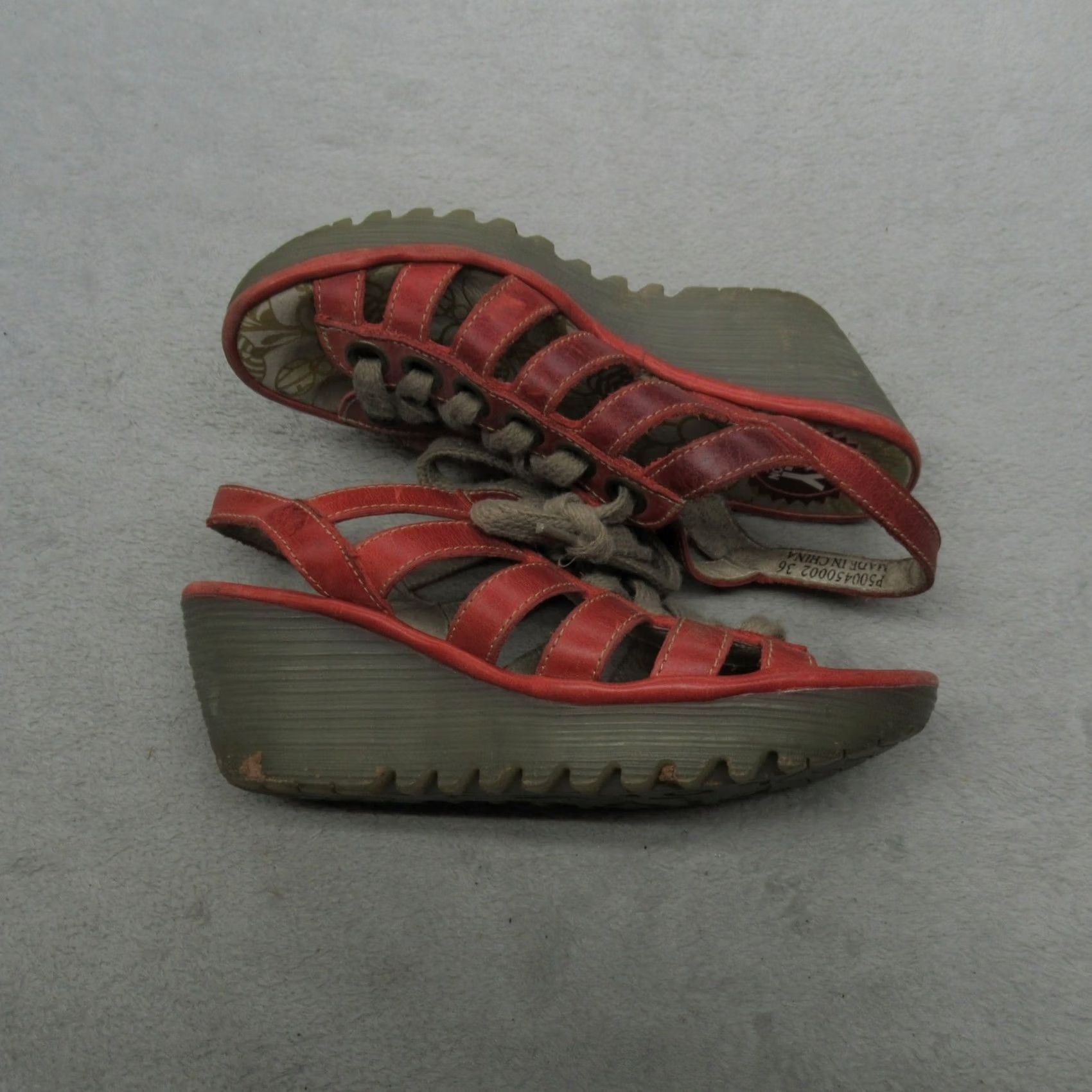 Fly London Fly London Womens Sandals Red Leather Wedge Slingback Lace Up EU36 5.5 Size US 6 / IT 36 - 3 Thumbnail