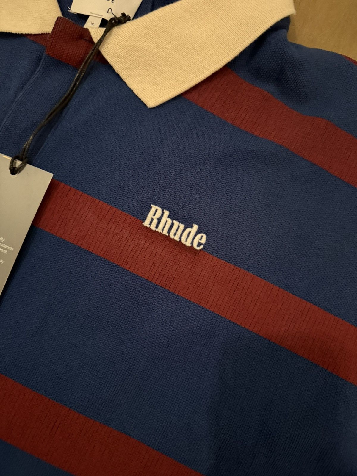 Rhude Rhude Blue & Burgundy Striped Polo Shirt – Cream Collar (XL) Size US XL / EU 56 / 4 - 4 Thumbnail