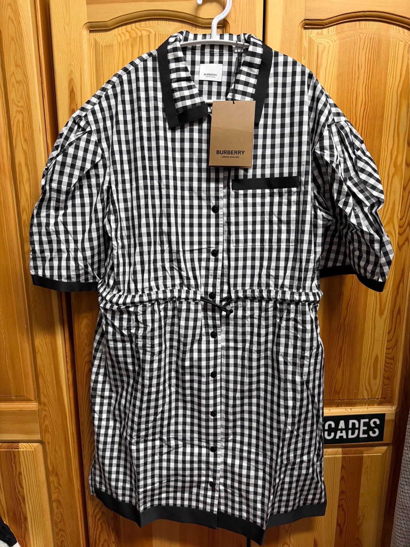 Burberry Burberry black white check waist-cinched NWT cotton dress Size L / US 10 / IT 46 - 1 Thumbnail