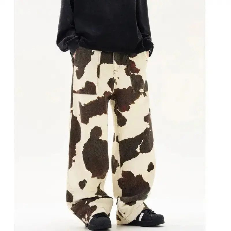 Japanese Brand Retro loose wide leg cow print jeans Size US 32 / EU 48 - 2 Thumbnail