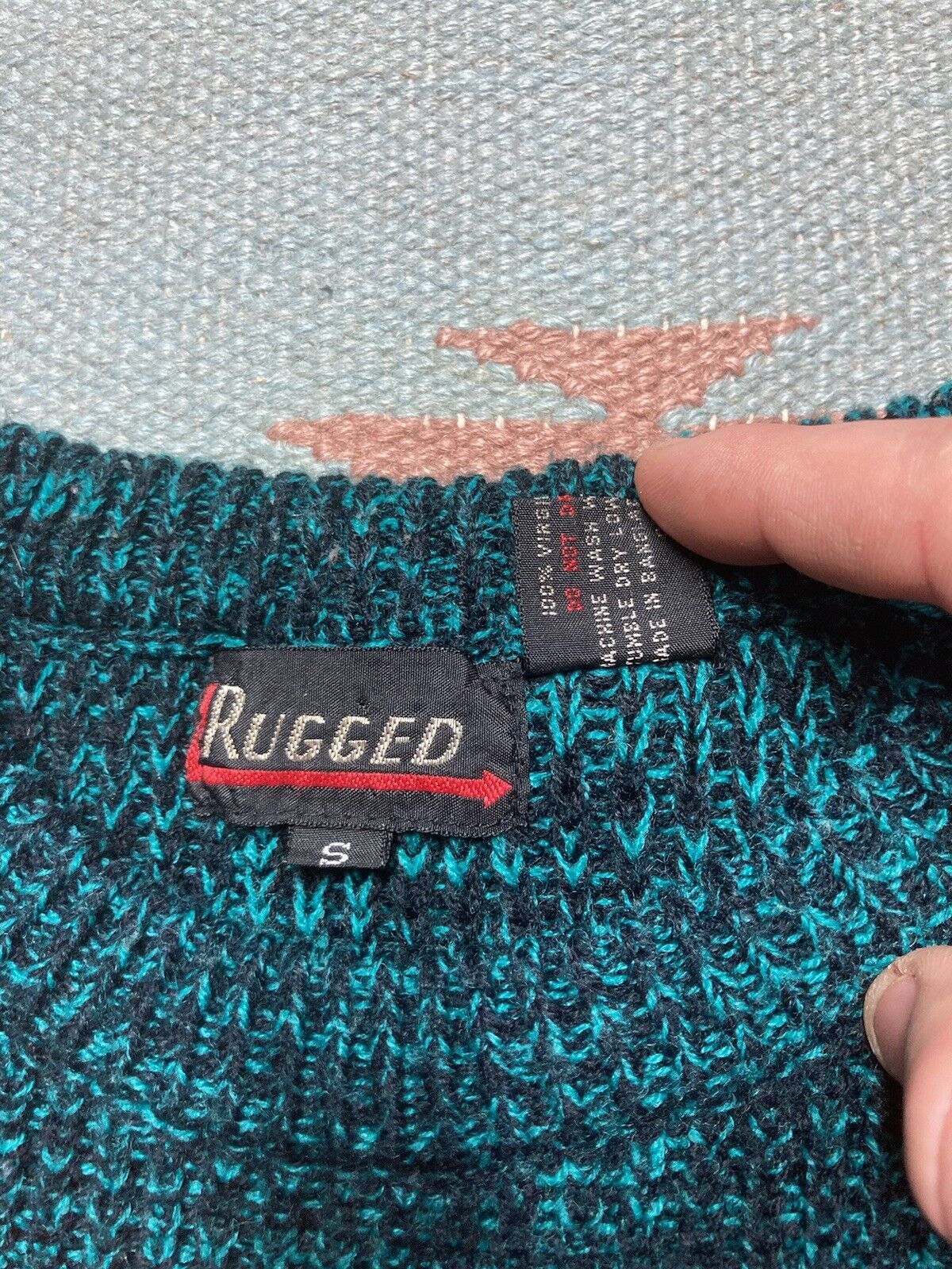 Vintage Vtg acrylic knit sweater blue black pullover crewneck small Size US S / EU 44-46 / 1 - 4 Thumbnail