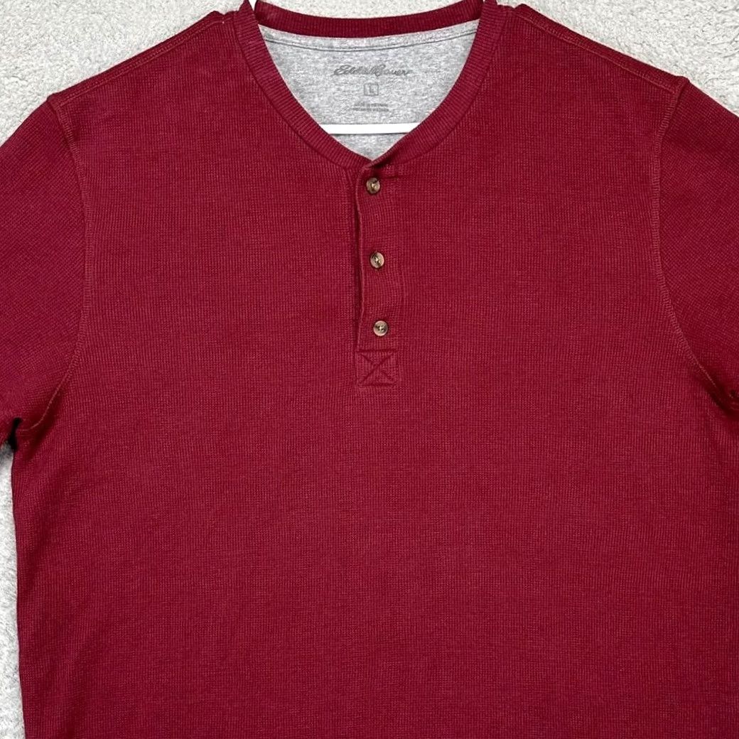 Eddie Bauer Eddie Bauer Sweater Pullover Mens Large Henley Thermal Waffle-Knit Red Maroon Knit Shirt Size US L / EU 52-54 / 3 - 2 Thumbnail