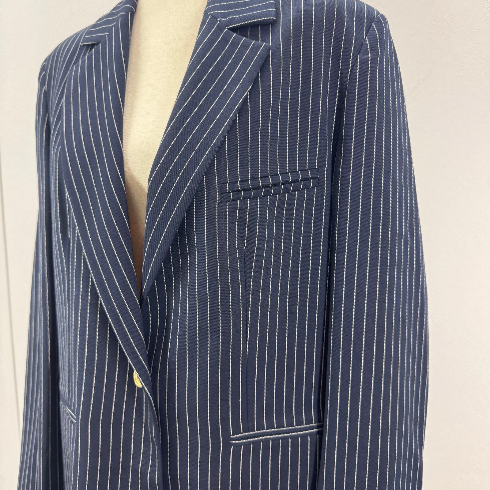 Nasty Gal NWT Nasty Gal Navy Blue Pinstripe Single Breasted Blazer Size XS / US 0-2 / IT 36-38 - 4 Thumbnail