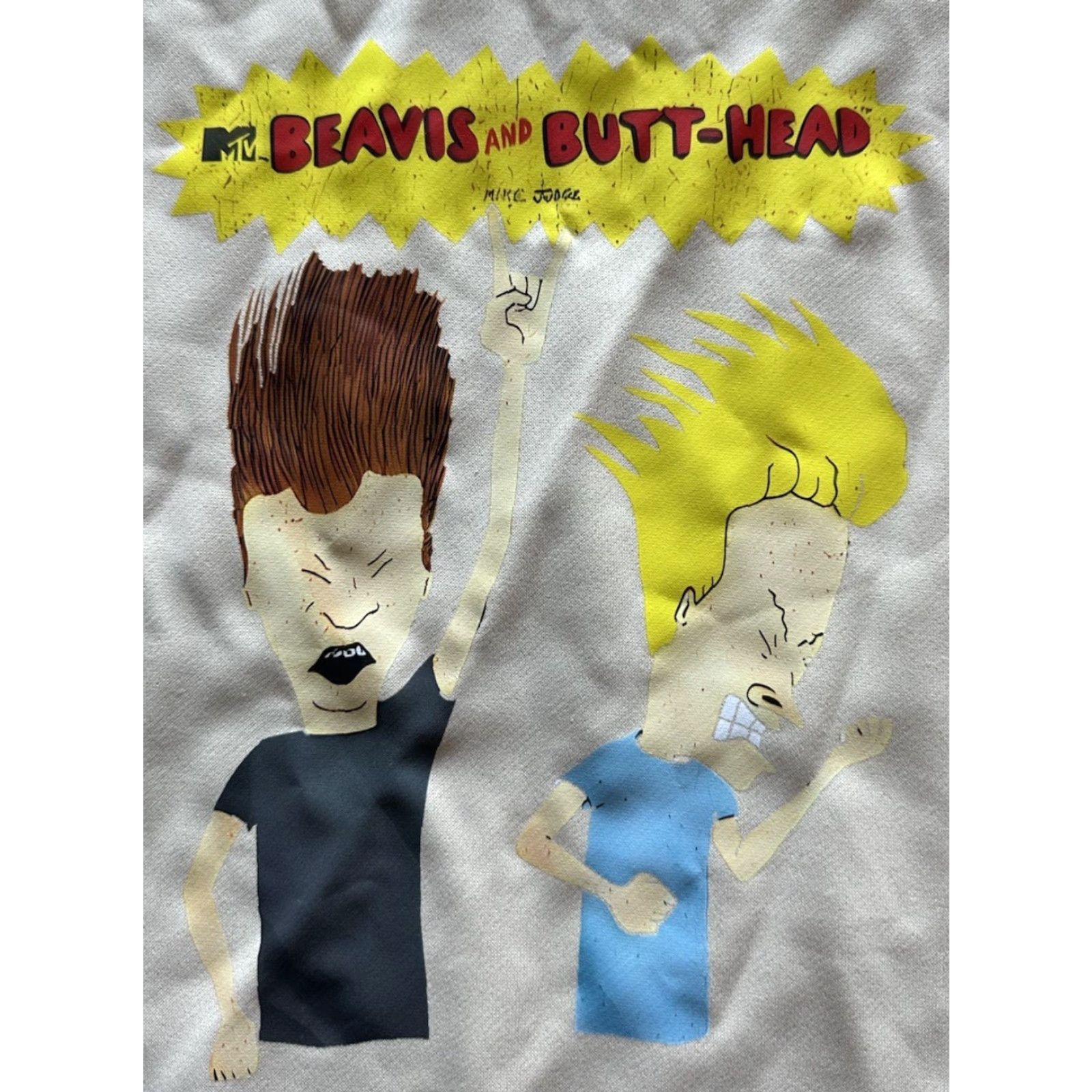Vintage Beavis And Butthead Hoodie XL Beige Cotton Polyester Pullover Hooded Graphic Print Logo 80s 90s Cartoon Unisex Adults Mens Womens Size US XL / EU 56 / 4 - 3 Thumbnail