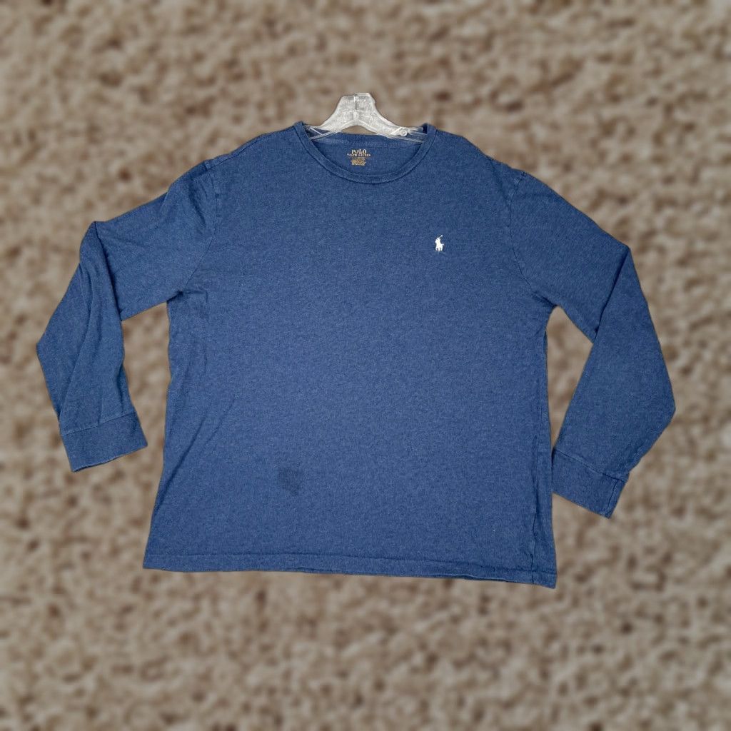 Ralph Lauren VINTAGE Polo Ralph Lauren Shirt Adult Large Blue Long Sleeve Crew Neck 100% Cotton READ Size US L / EU 52-54 / 3 - 1 Thumbnail